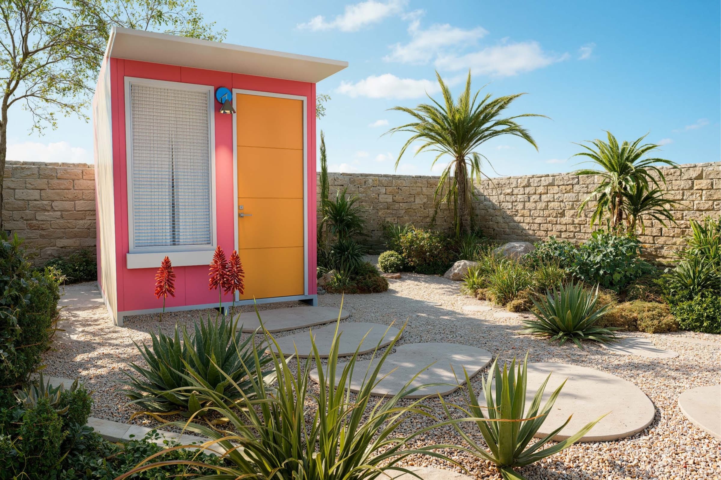 A Sanctuary unit sited in a landscaped desert courtyard