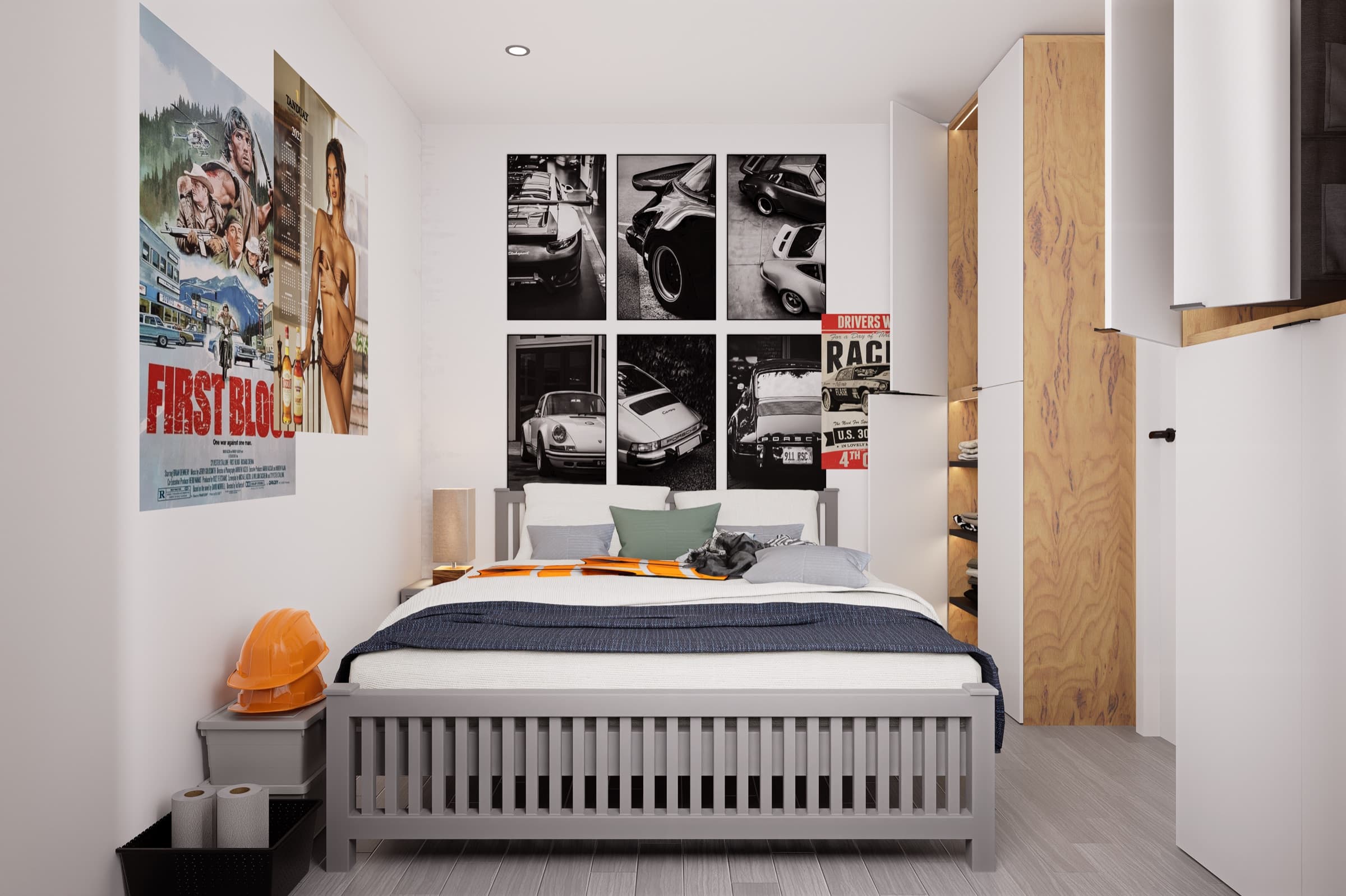Private bedroom in the Workforce 600 unit with a double bed and wardrobe