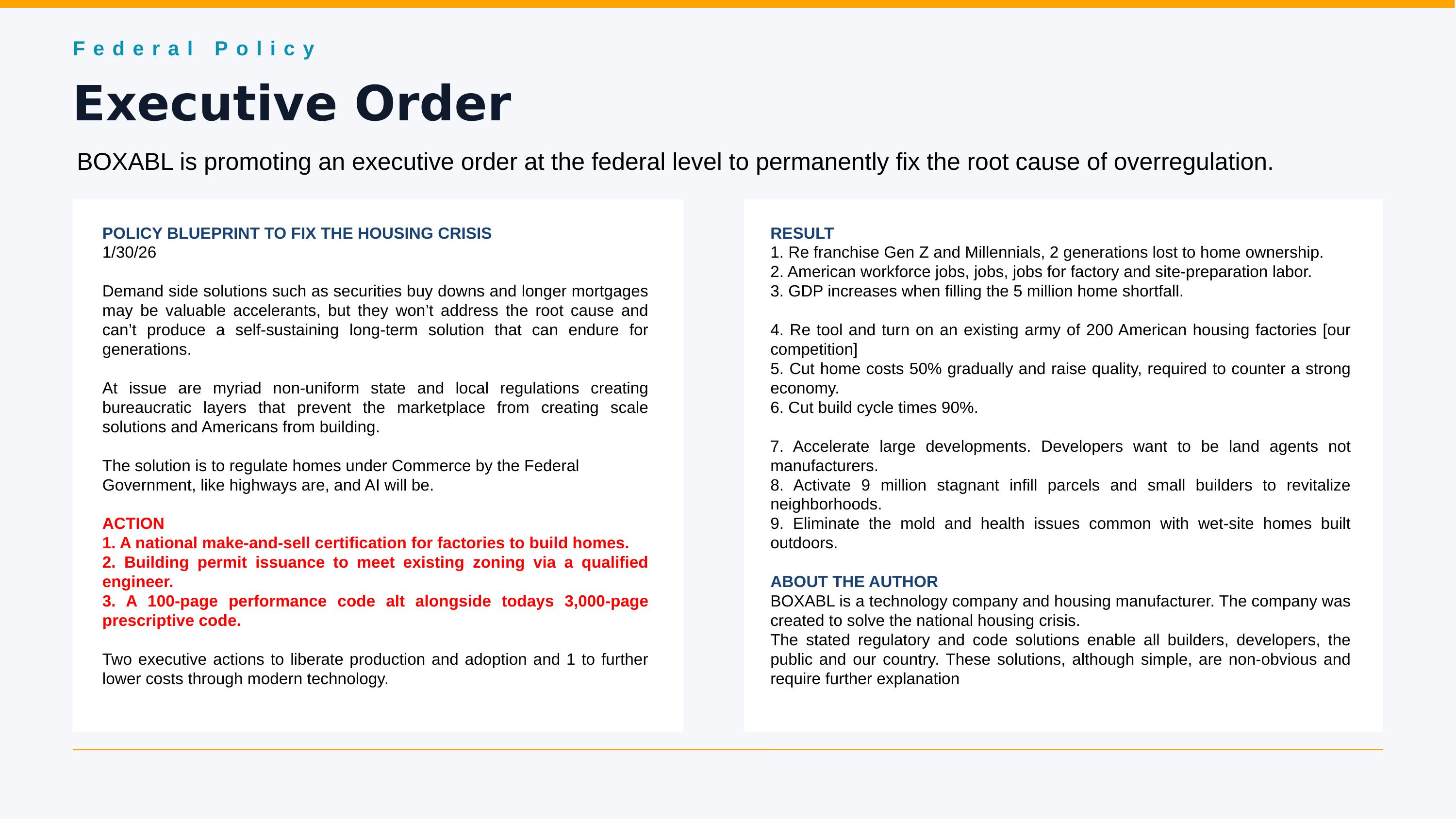 Federal Policy - Executive Order