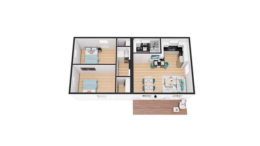 Top-down floor plan of the BOXABL Casita 2-Bedroom