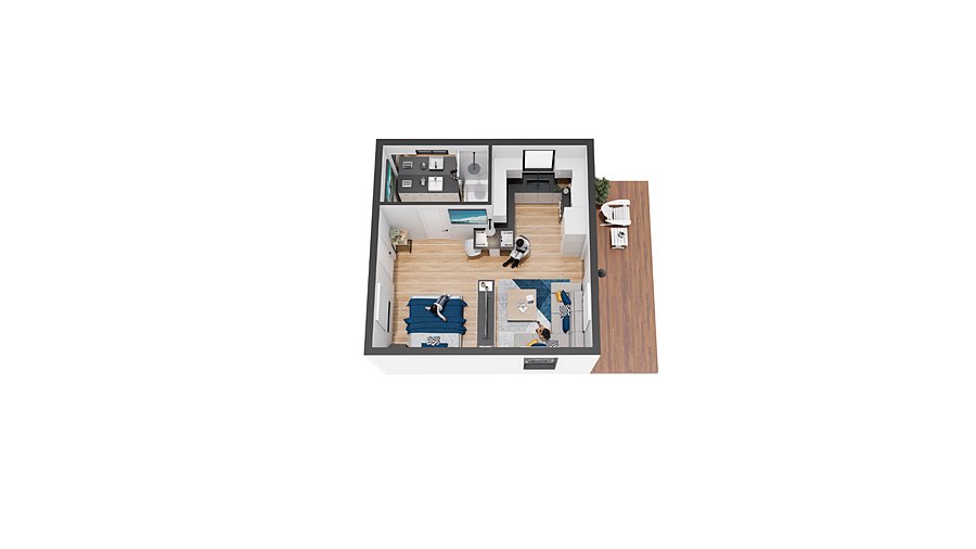 Top-down floor plan of the BOXABL Casita Studio