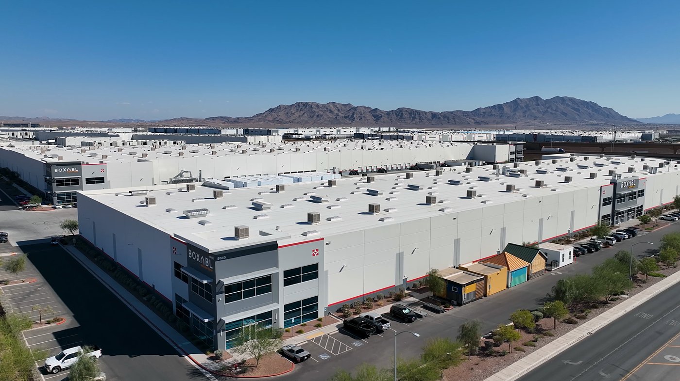 Aerial view of the BOXABL 400,000 sqft factory complex in Las Vegas